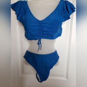 Cupshe Sapphire Blue Ruffle Top Bikini sz M